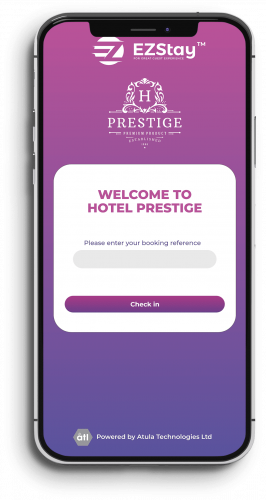 Step-2-of-how-EZStay™-The-Contactless-Guest-Experience-App-A screen with your Hotel’s logo will pop up, prompting the customer to enter the same online booking reference confirmed by e-mail after their online booking.